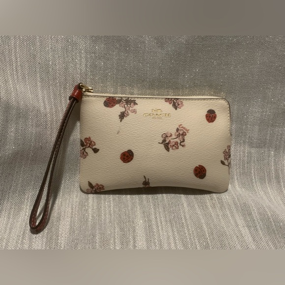 Coach Floral Ladybug Wristlet in Cream - Picture 7 of 15